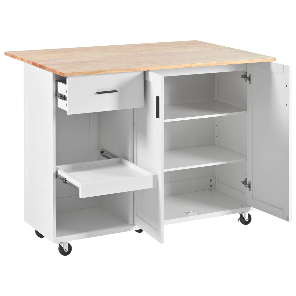 K&K Kitchen Island with Foldable Counter Top, Kitchen Storage Cart with Slide-Out Shelf, Towel Rack and Drawer, Rolling Kitchen Cart on Wheels, for Kitchen, Living Room, Dining Room, White N707P173036W-djyc