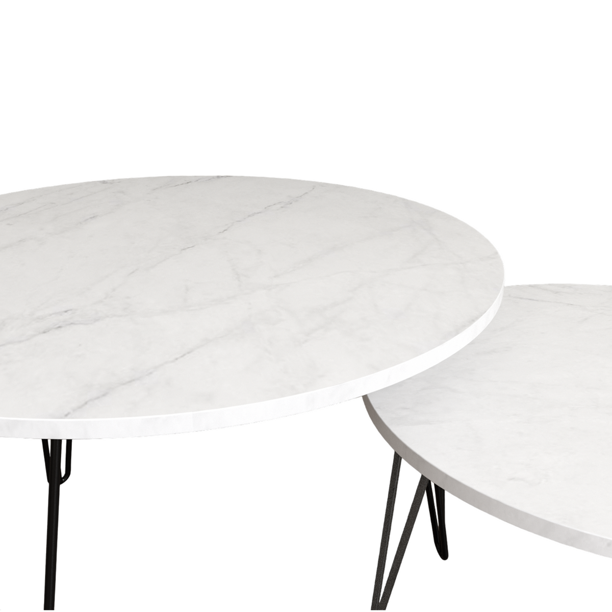 27.56'' Round Nesting Coffee Table Set of 2,Circular Nesting End Table Set, Round Marble Tabletop, and Sturdy Metal Base for Living Room, bedroom, White W808P176737-djyc