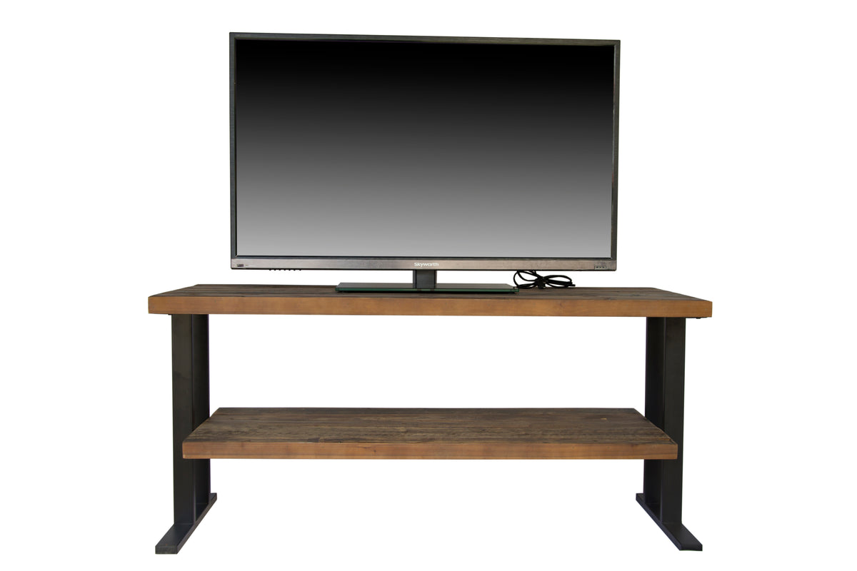 Media Console Table with one shelf to your Home decor, Natural Reclaimed wood and black finish W142562432-djyc