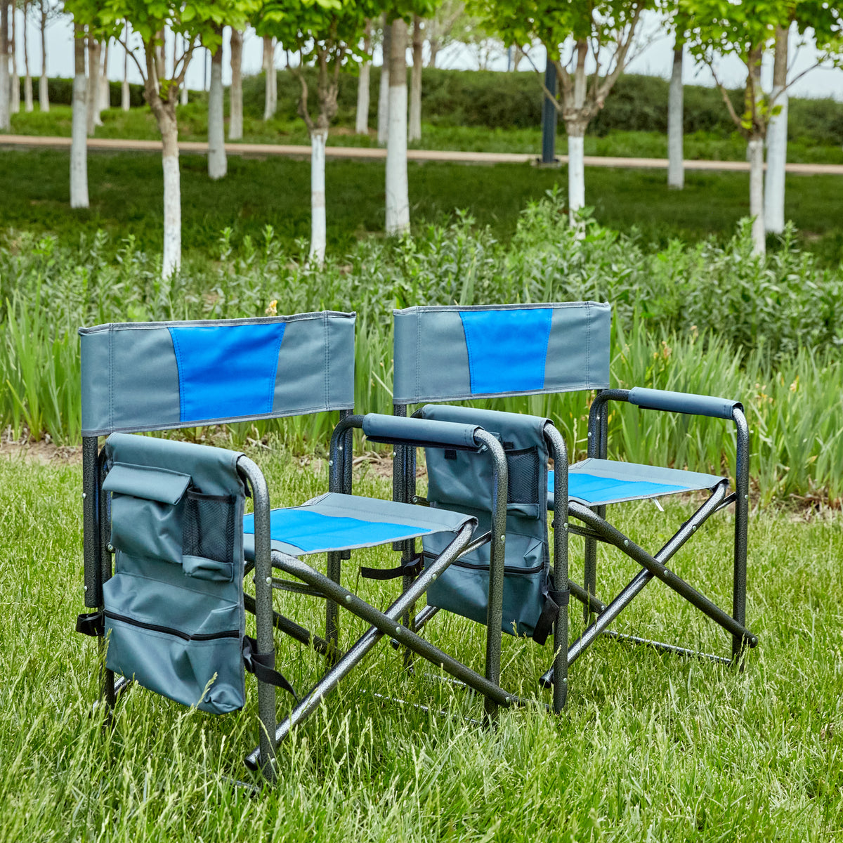 2-piece Padded Folding Outdoor Chair with Storage Pockets,Lightweight Oversized Directors Chair for indoor, Outdoor Camping, Picnics and Fishing,Blue/Grey W24178769-djyc