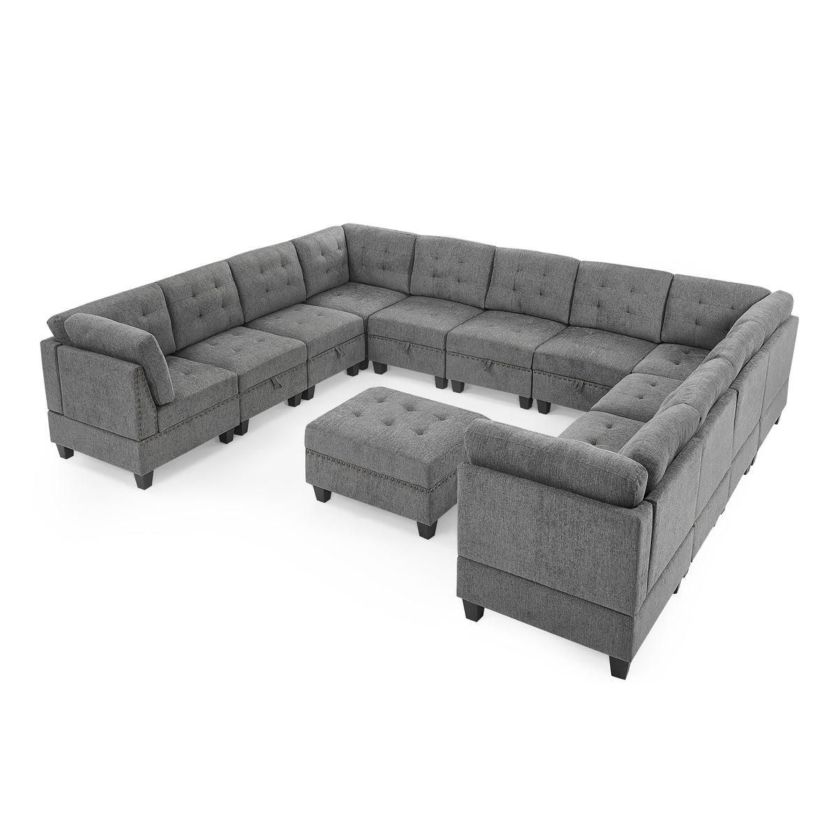 U shape Modular Sectional Sofa,DIY Combination,includes Seven Single Chair, Four Corner and One Ottoman,Grey W487S00203-djyc