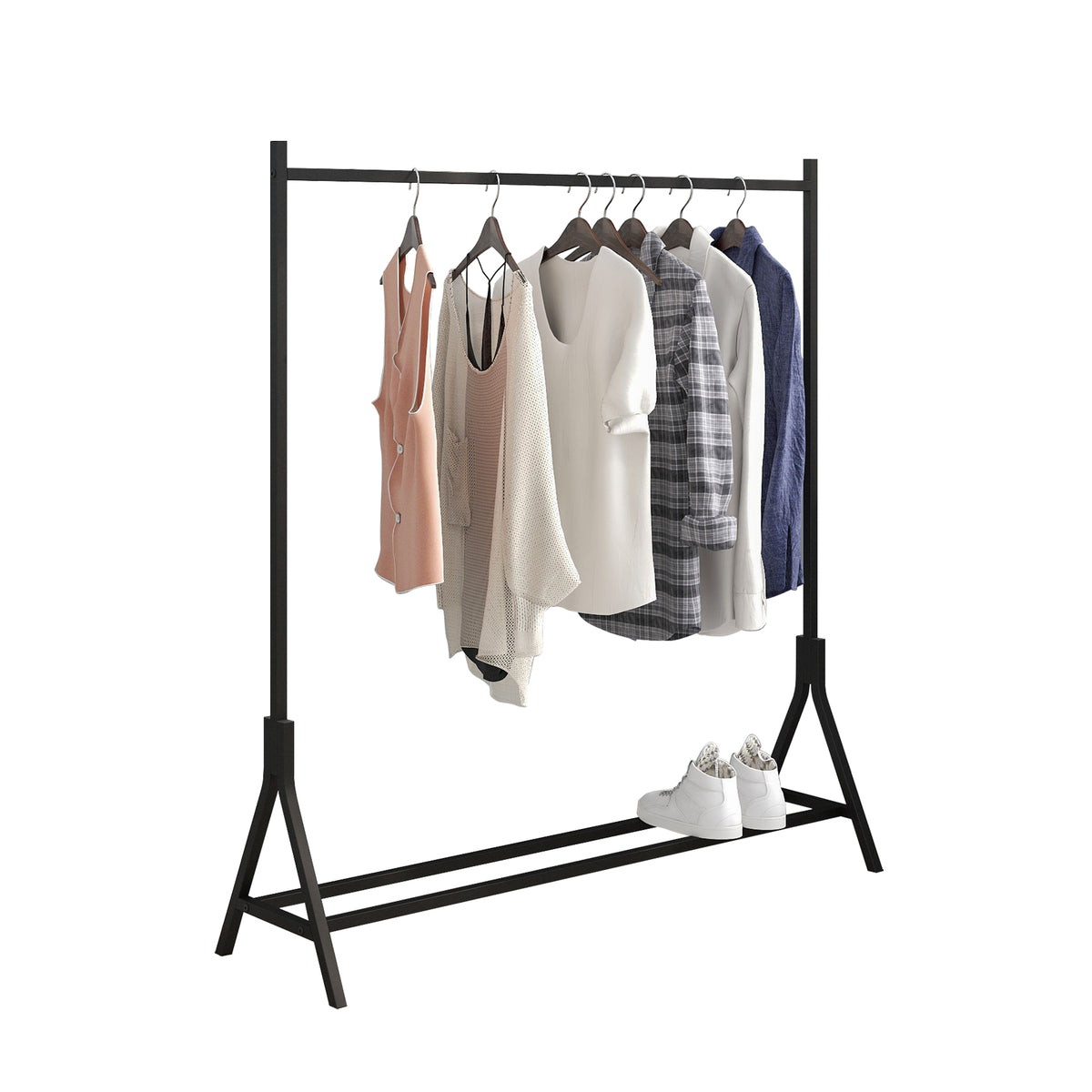 Garment Rack Freestanding Hanger Multi-functional Single pole Bedroom Clothing Rack Bedroom, Black W840P201084-djyc