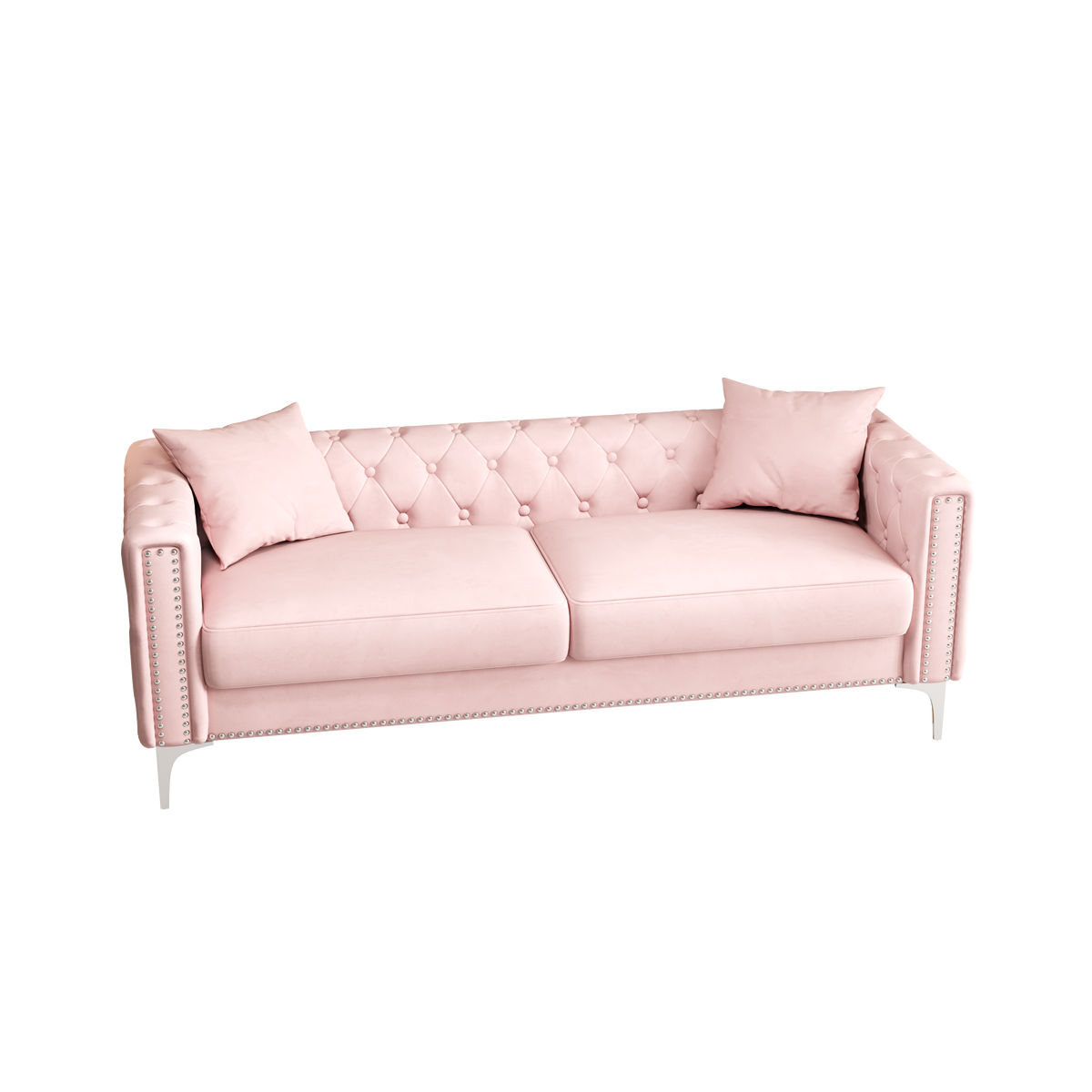 Charming Addition: 83" Pink Velvet Triple Sofa Set with 2 Complimentary Pillows – Ideal for Any Space, Big or Small W1278131612-djyc