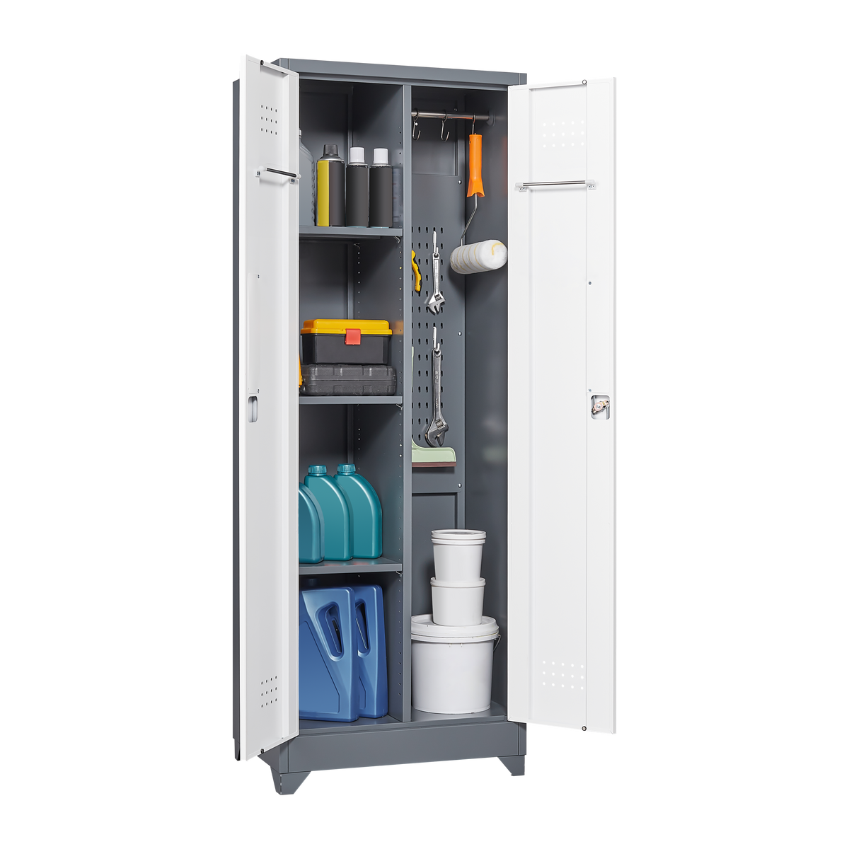 Metal Storage Cabinets, Cleaning Tool Cabinet with Locking Door, Tall Broom Tool Organizer and Storage, Large Storage Cabinet for Kitchen, Pantry, Office, Shop W328P193782-djyc