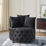 Velvet Upholstered Swivel Chair for Living Room, with Button Tufted Design and Movable Wheels, Including 3 Pillows, Black W48790917-djyc