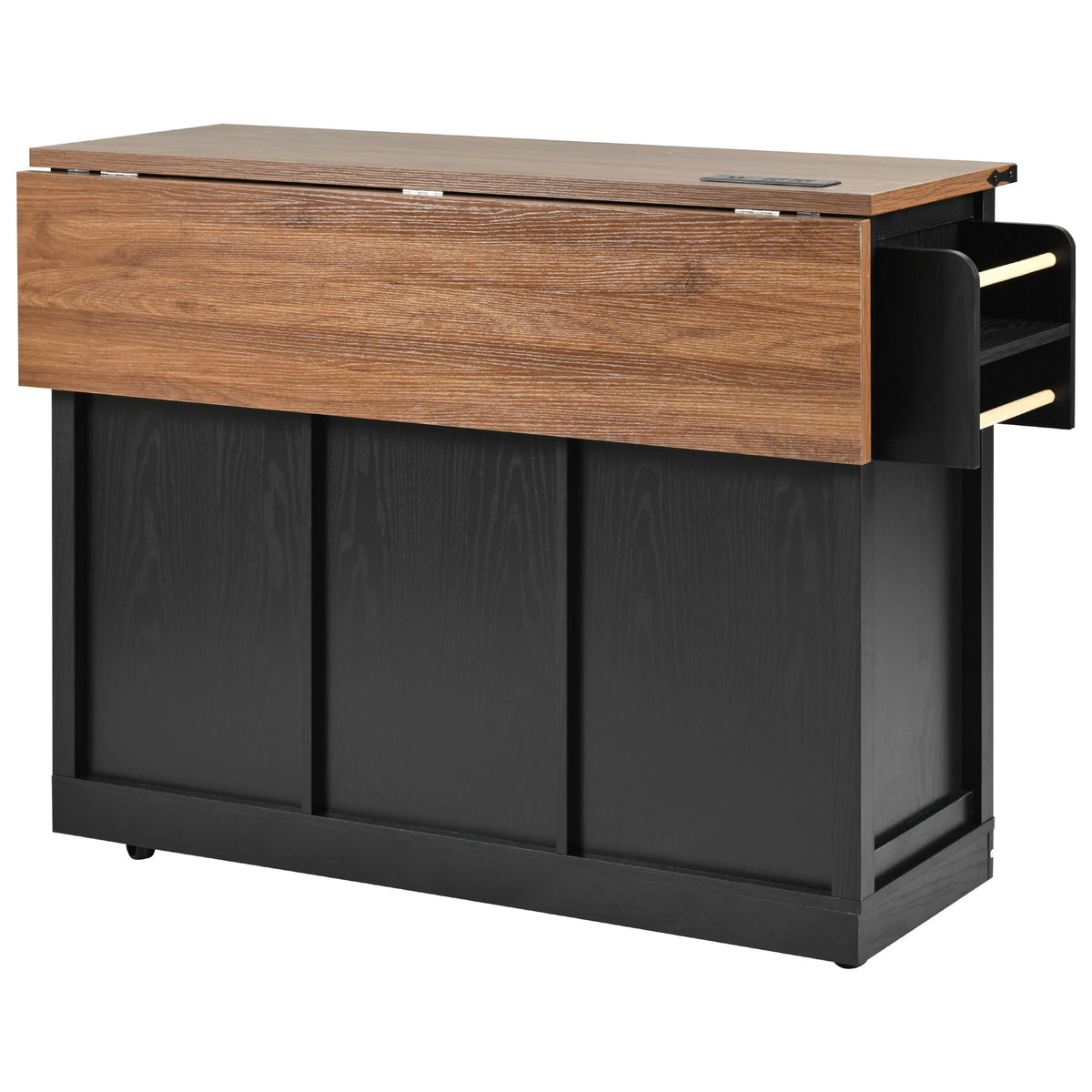 K&K 53.7" Farmhouse Kitchen Island with Power Outlet, 2 Sliding Barn Door Kitchen Storage Island with Drop Leaf, Spice Rack Rolling Kitchen Cart on Wheels, for Home, Kitchen and Dining Room, Black N707P170347B-djyc