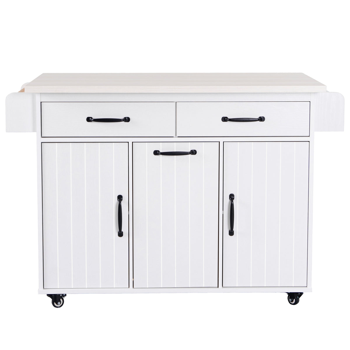 K&K Kitchen Island with Trash Can Storage Cabinet, Kitchen Cart with Drop Leaf, Spice Rack, Towel Rack and Drawer, Rolling Kitchen Island on Wheels with Adjustable Shelf, White WF326381AAW-djyc