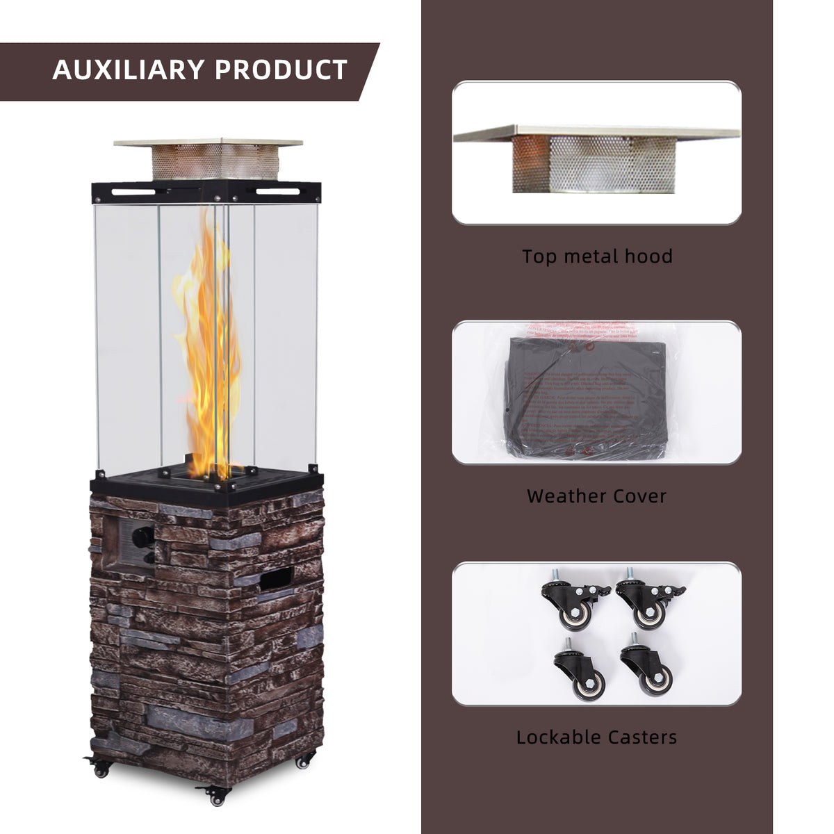 Good Design Faux Stone Texture Tempered Glass Outdoor Propane Gas Fire Heater W2029P164027-djyc