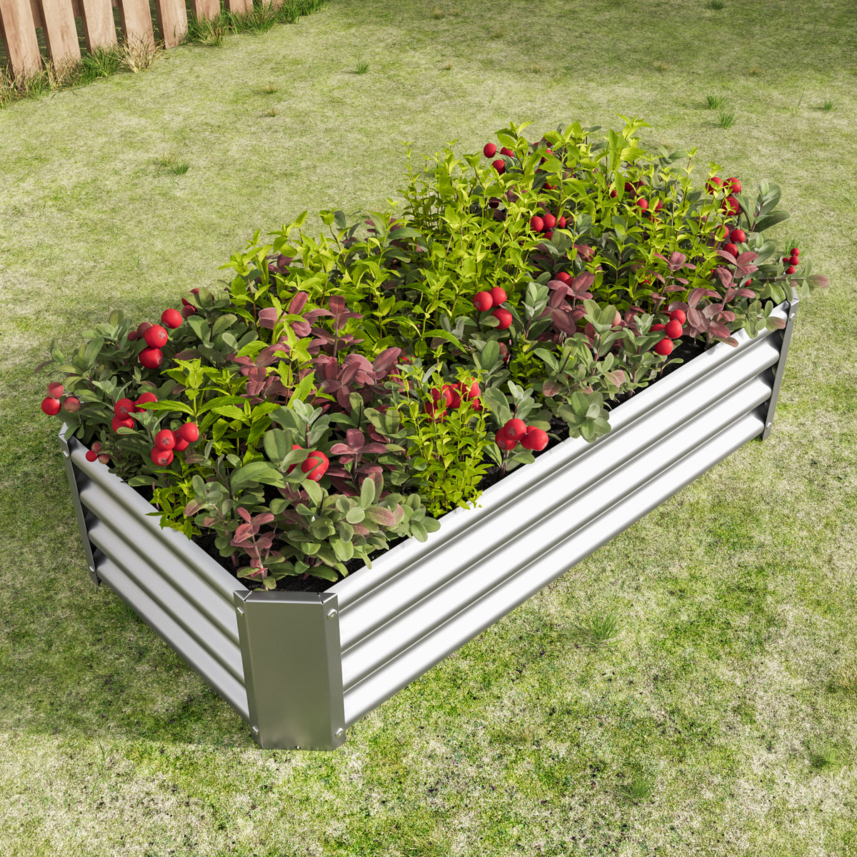 Metal Raised Garden Bed, Rectangle Raised Planter 4×2×1ftfor Flowers Plants, Vegetables HerbSilver W84091001-djyc