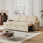 85.8" Pull Out Sleeper Sofa L-Shaped Couch Convertible Sofa Bed with Storage Chaise And Storage Racks,With USB Port And T-pyce Port W834S00266-djyc