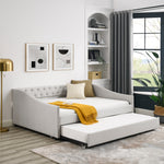Full Size Daybed with Twin Size Trundle Upholstered Tufted Sofa Bed, with Button on Back and Copper Nail on Waved Shape Arms,Beige (80.5'x55.5'x27.5') W1413S00008-djyc