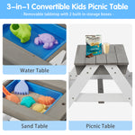 3-in-1 Kids Outdoor Wooden Picnic Table With Umbrella, Convertible Sand & Wate, Gray ASTM & CPSIA CERTIFICATION W1390104709-djyc