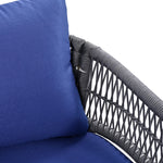 K&K 4-Piece Boho Rope Patio Furniture Set, Outdoor Furniture with Acacia Wood Table, Patio Conversation Set with Deep Seating & Thick Cushion for Backyard Porch Balcony, Navy Blue SK000004AAE-djyc