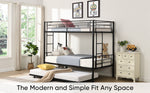 Over Twin Bunk Bed Frame with Trundle,Metal Bunkbed with Sturdy Guard Rail and 2 sideLadders for Kids/Adults,Can be Divided Into Two Beds, No Box Spring Needed, Noise Free for Dorm,Black W1916115338-djyc