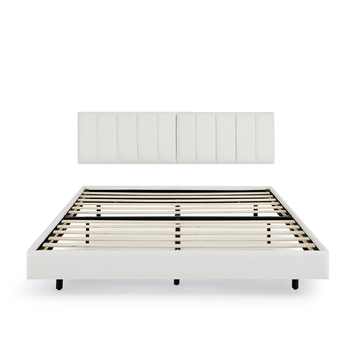 Queen Floating Bed Frame with Wall Mounted Headboard Modern Low Profile Platform Bed Frame Queen Size Faux Leather Upholstered Platform Bed Frame,No Box Spring Needed,White W487P169720-djyc