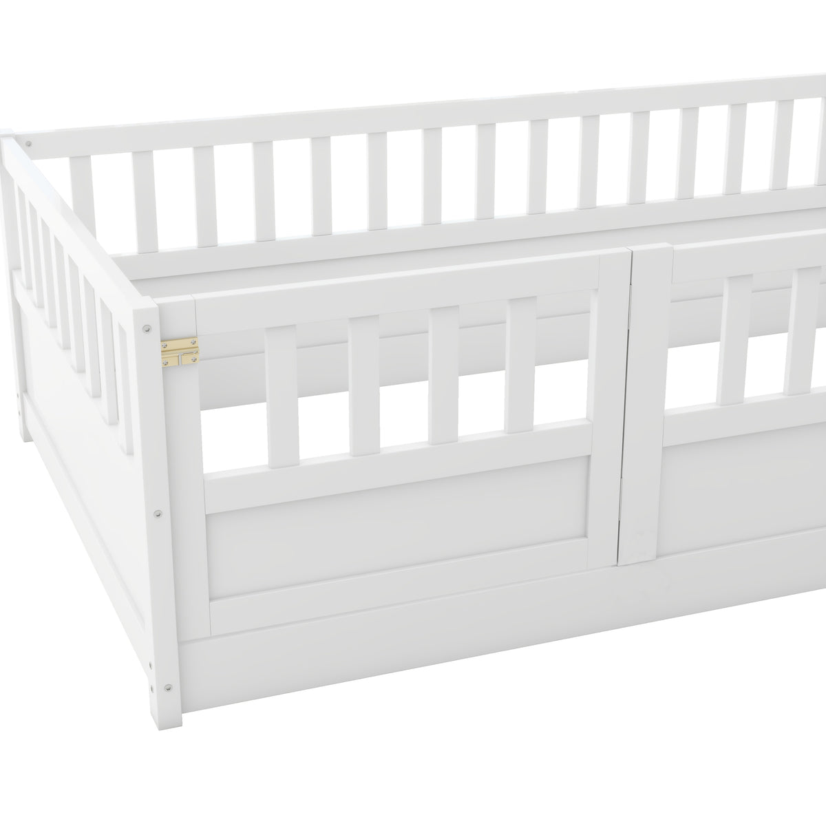 Twin Size Floor bed, integral construction with super high security barrier, door, children's floor bed frame, Montessori wooden children's floor bed, white W1858P164923-djyc