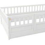 Twin Size Floor bed, integral construction with super high security barrier, door, children's floor bed frame, Montessori wooden children's floor bed, white W1858P164923-djyc