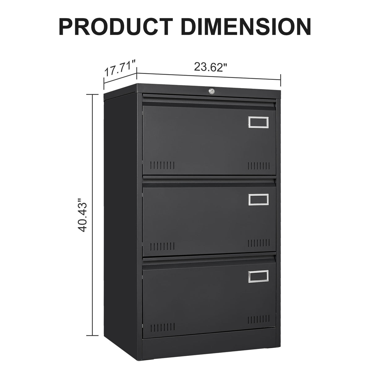 Filing Cabinet Lateral File Cabinet 3 Drawer, Blcak Locking Metal File Cabinets Three Drawer, Office Filing Cabinet with Lock Drawers for Home Office/Legal/Letter/A4/F4 W1247118742-djyc