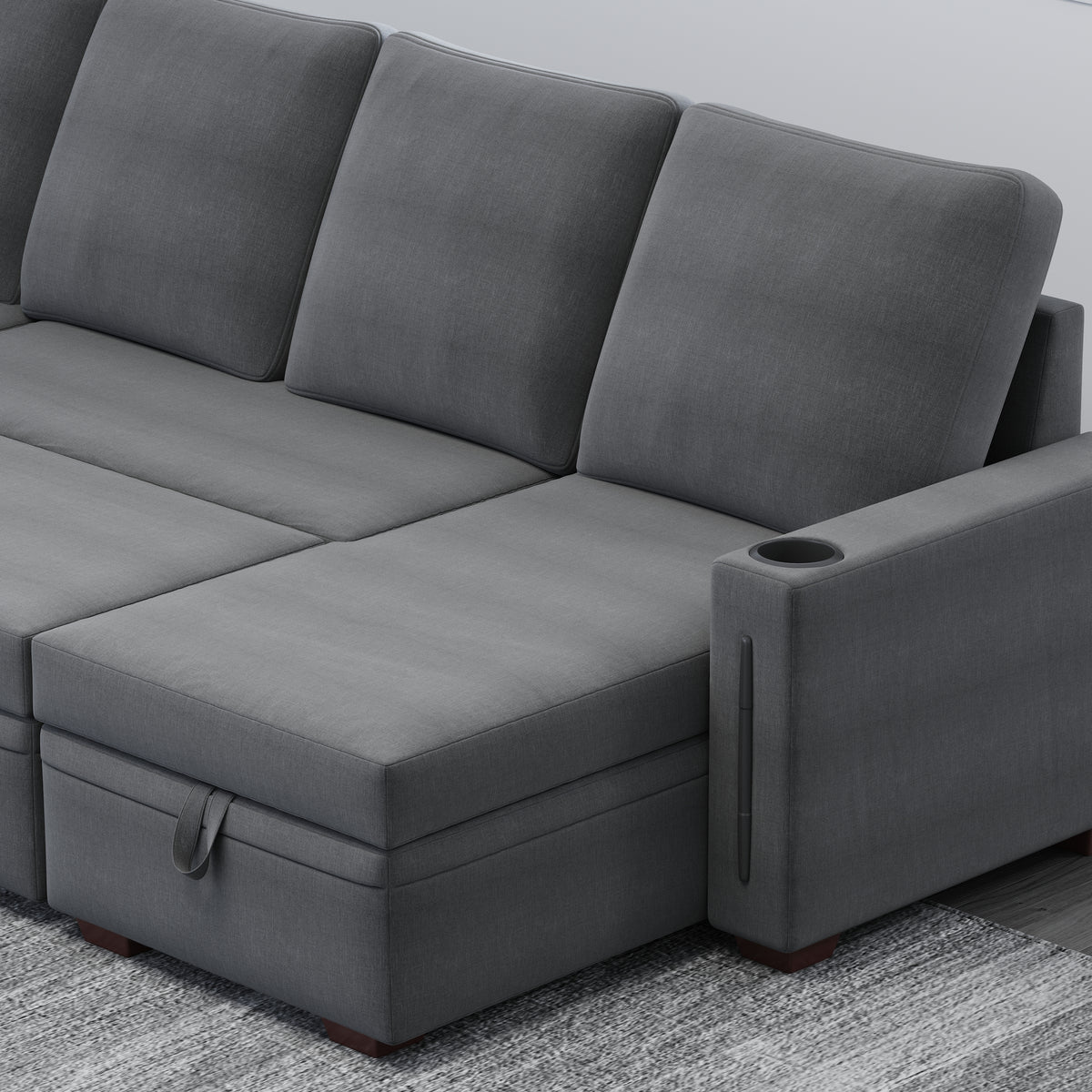 Sectional Sofa with Storage, 96" U Shaped Sectional Couches for Living Room, Comfy Convertible Sectional Sofa- Dark Grey W1669S00008-djyc