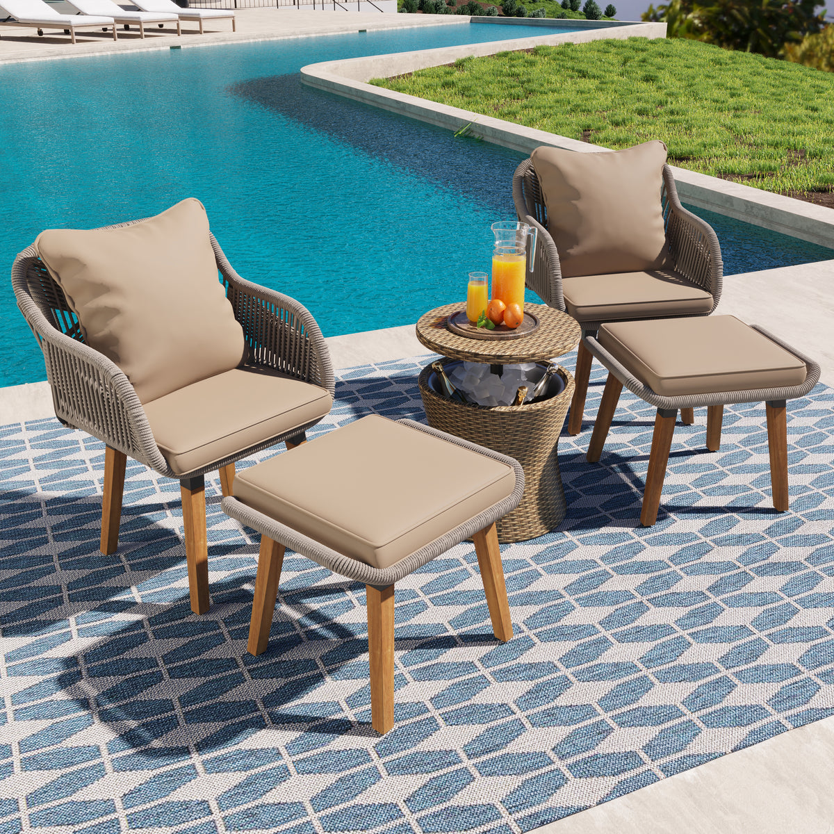 K&K 5 Pieces Patio Furniture Chair Sets, Patio Conversation Set With Wicker Cool Bar Table, Ottomans,Outdoor Furniture Bistro Sets for Porch,Backyard,Balcony,Poolside Brown WF324995AAZ-djyc