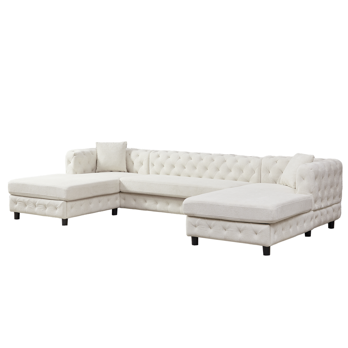 126-inch Modern Style Chenille Three Piece Sofa, Pull Point Design U-shaped Sofa two Chaise Longue Seats, two Pillows and Plastic Feet, Suitable for Living room, Bedroom, Lounge and Projection Room W834S00328-djyc