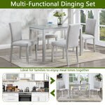 5 Piece Wooden Dining Table Set, Kitchen Table Set with a Rectangular Table and 4 Upholstered Chairs, Wooden Dining Room Table with Crystal Decoration and Chairs Set, Silver grey W1998S00048-djyc