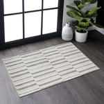 Step Collection High-Low Striped Beige/Cream Indoor Area Rug, 2'x3', Modern, Contemporary, Geometric, Bohemian, Bedroom, Kitchen, Living Room, Doormat, Non Shedding Carpet-B189P448785