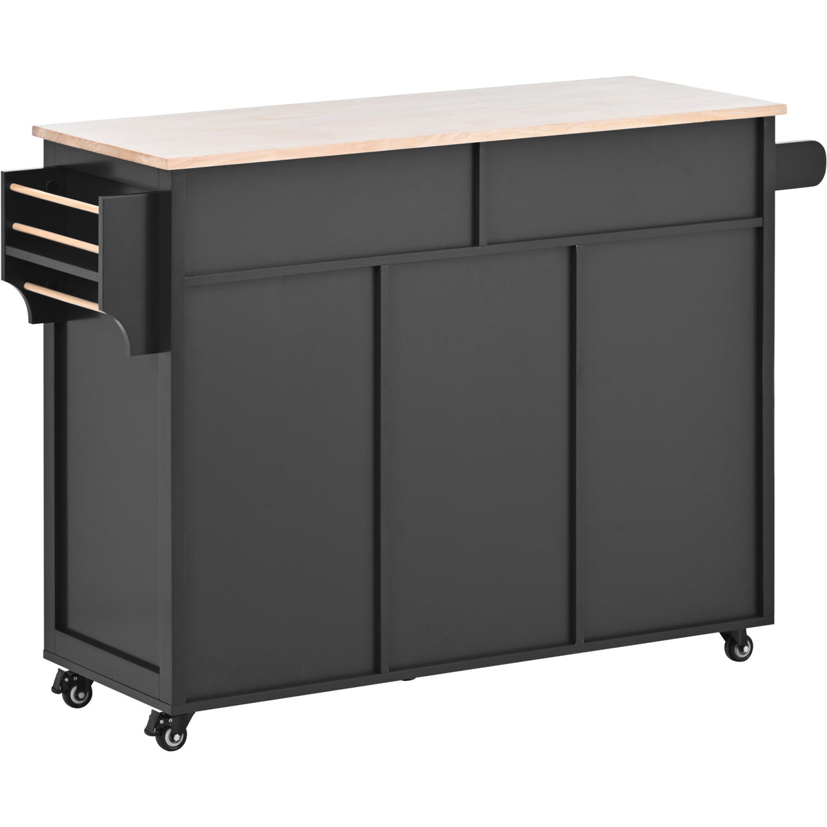 K&K Store Kitchen Cart with Rubber Wood Countertop , Kitchen Island has 8 Handle-Free Drawers Including a Flatware Organizer and 5 Wheels for Kitchen Dinning Room, Black SK000002AAB-djyc