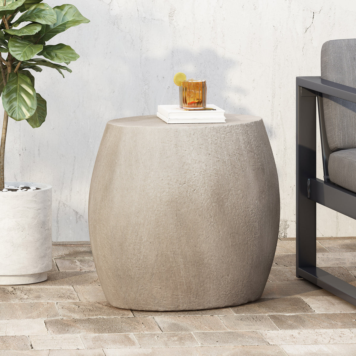 Modern Lightweight Concrete Side Table – Oval Top, Stylish & Durable for Outdoor Spaces 70885-djyc