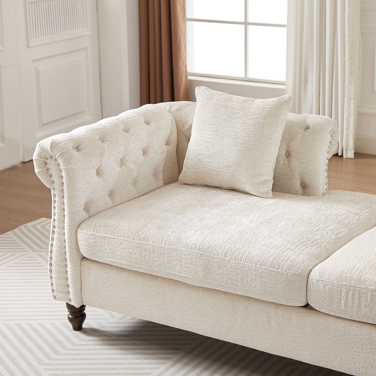 81-inch Chenille Face-to-face Chaise Lounge with Two Pillows,Nailhead trim,Button Tufted Design and Rolled Arms for Lounge, Living room and Office W834S00315-djyc