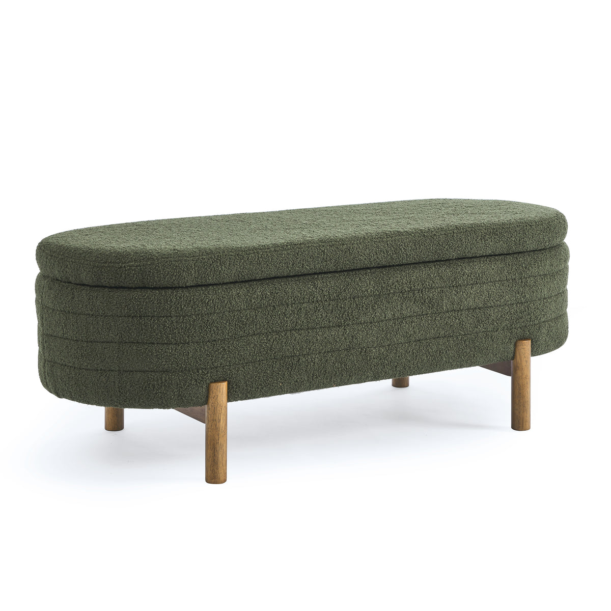 Ottoman Oval Storage Bench,Rubber Wood Leg, Green(46."x17.7"x10.8") W487P178761-djyc