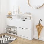 Shoe Storage Cabinet with 2 Flip Drawers, Sturdy Wood Hidden Shoe Storage, Freestanding Narrow Slim Shoe Organizer for Front Door Entrance, Living Room, Hallway, Bedroom (White) W808P174805-djyc