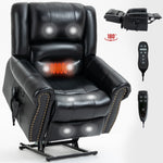 Power Lift Recliner Chair Heat Massage Dual Motor Infinite Position Up to 350 LBS, Genuine Leather, Heavy Duty Motion Mechanism with USB Ports, Black W1803S00015-djyc