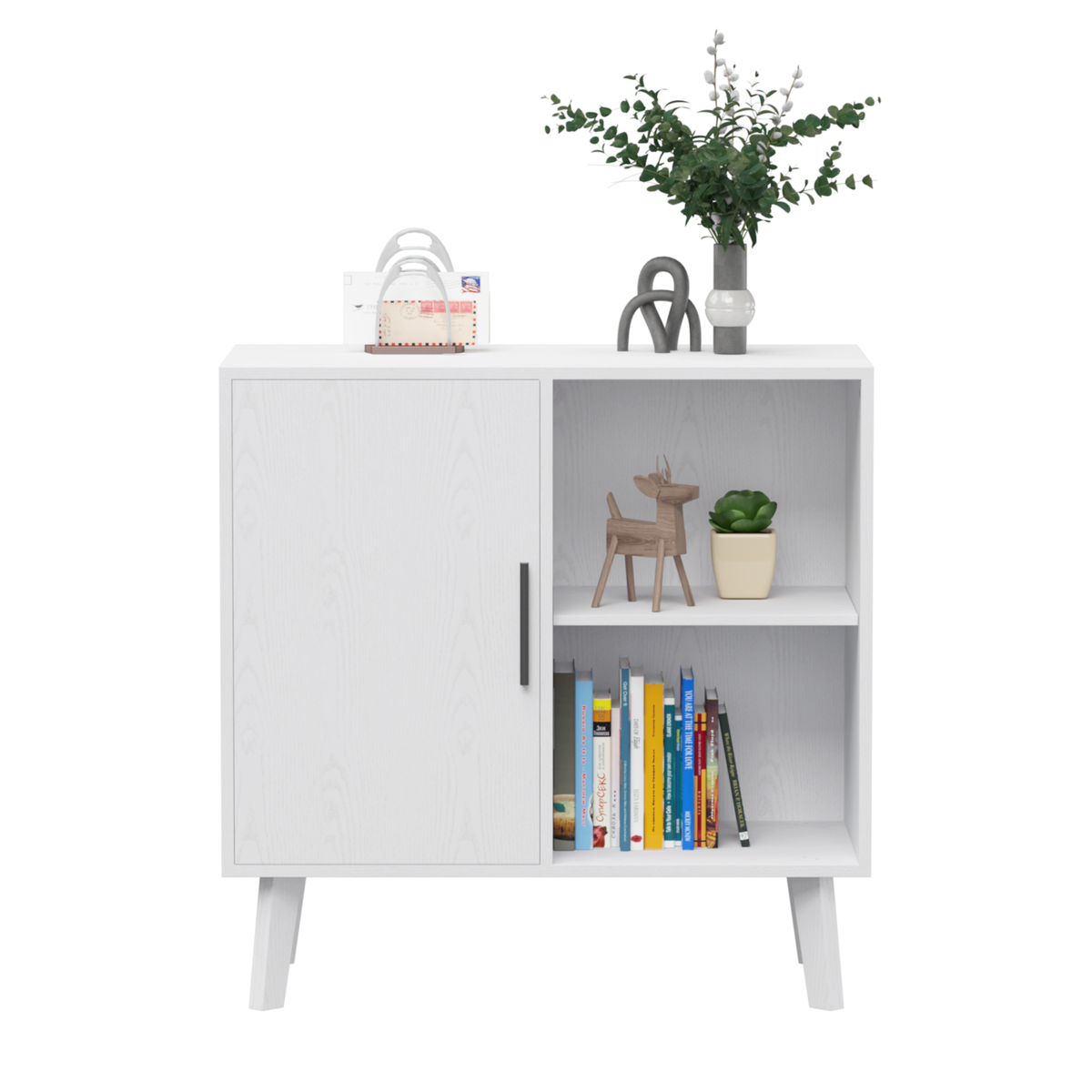 Sideboard Buffet Kitchen Storage Cabinet, Accent Cabinet with Solid Wood Feet for Decorated Doors, Dining Room, Hallway, Cupboard Console Table, Liquor / Accent Cabinet (White) W808P152923-djyc