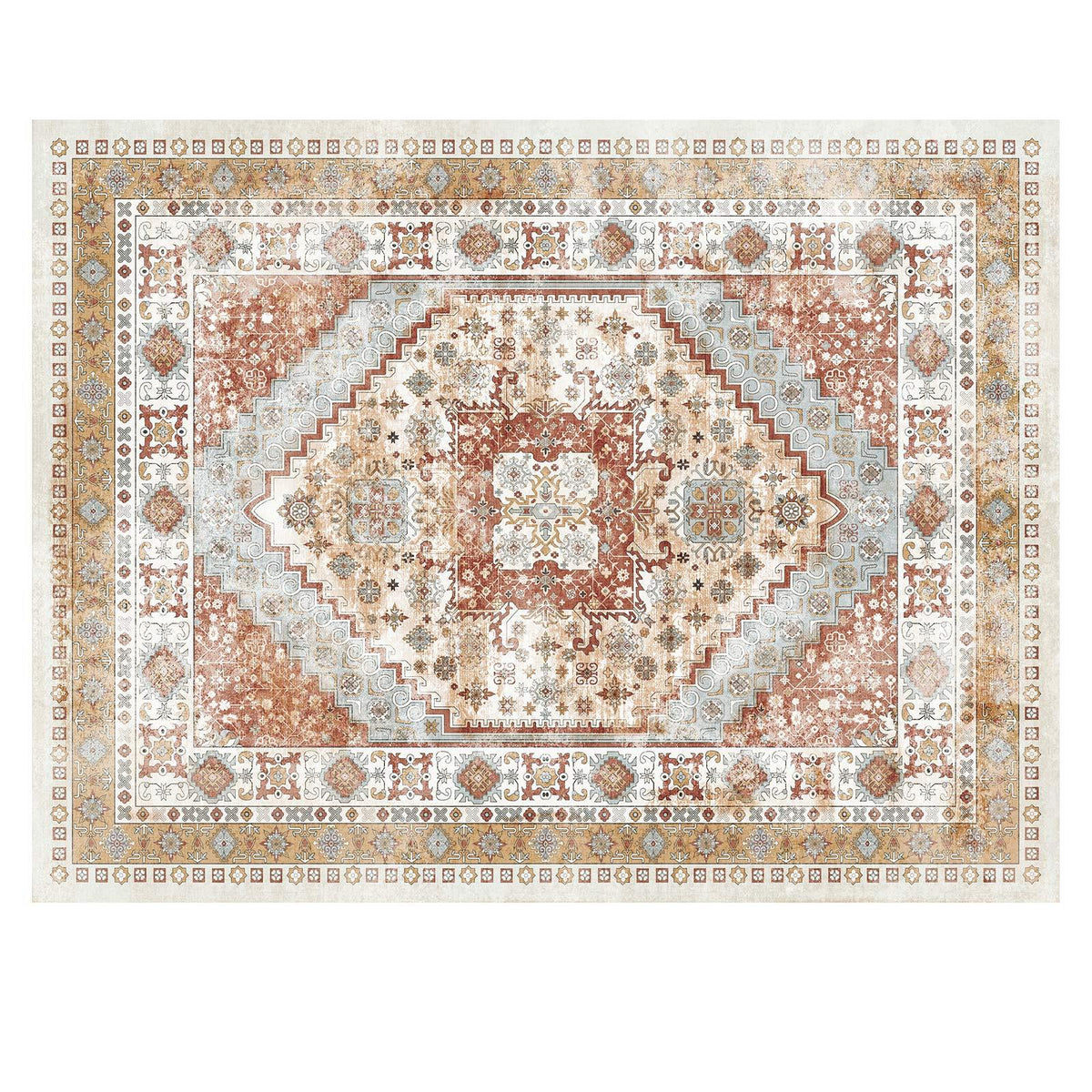 Large Area Rug 9 x 12 ft Anti-Skid Tear-Resistant Floor Mat Vintage Brown Red-T3342P475361