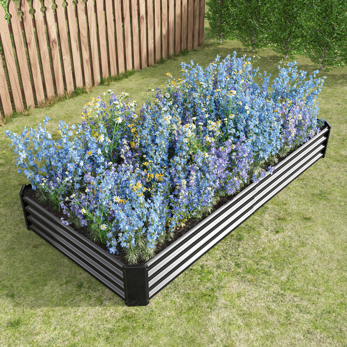 Raised Garden Bed Kit - Metal Raised Bed Garden 7.6x3.7x0.98ft for Flower Planters, Vegetables Herb Black W84090996-djyc