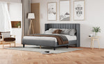King size Upholstered Platform Bed Frame with Headboard, Mattress Foundation, Wood Slat Support, Quiet, no Box Spring Needed, Easy to Assemble Light Grey W1793140460-djyc