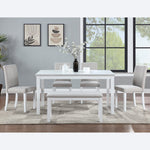 Wooden Dining Rectangular Table with Bench, Kitchen Table with Bench for Small Space, 6 Person Dining Table, White W1998S00046-djyc