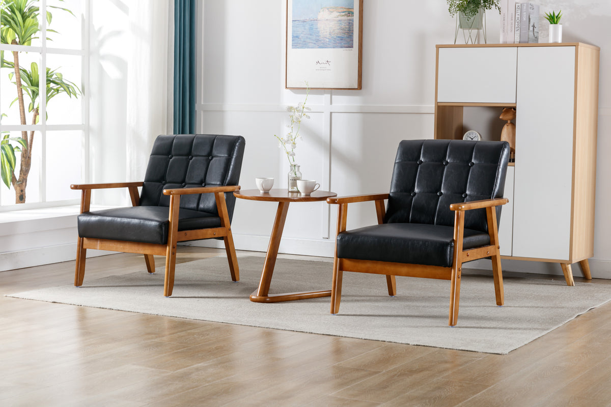 Accent Chairs Set of 2 with Side Table, Mid Century Modern Accent Chair, Wood and Fabric Armchairs Side Chair, Lounge Reading Comfy Arm Chair for Living Room, Bedroom, Office W153982249-djyc