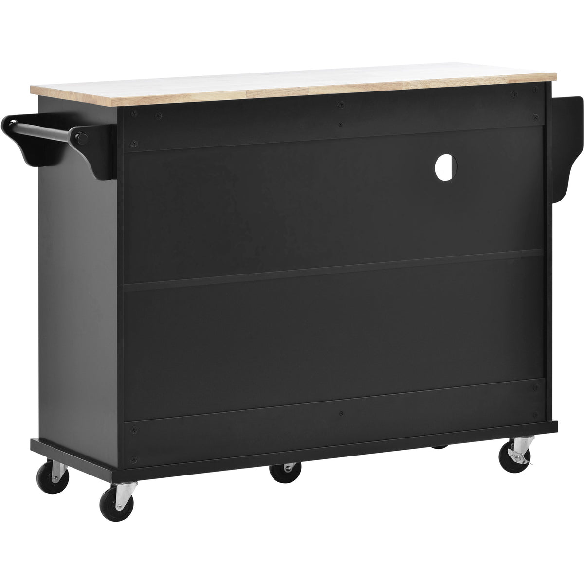 Kitchen Island Cart with Storage Cabinet and Two Locking Wheels,Solid wood desktop,Microwave cabinet,Floor Standing Buffet Server Sideboard for Kitchen Room,Dining Room,, Bathroom(Black) WF296670AAB-djyc