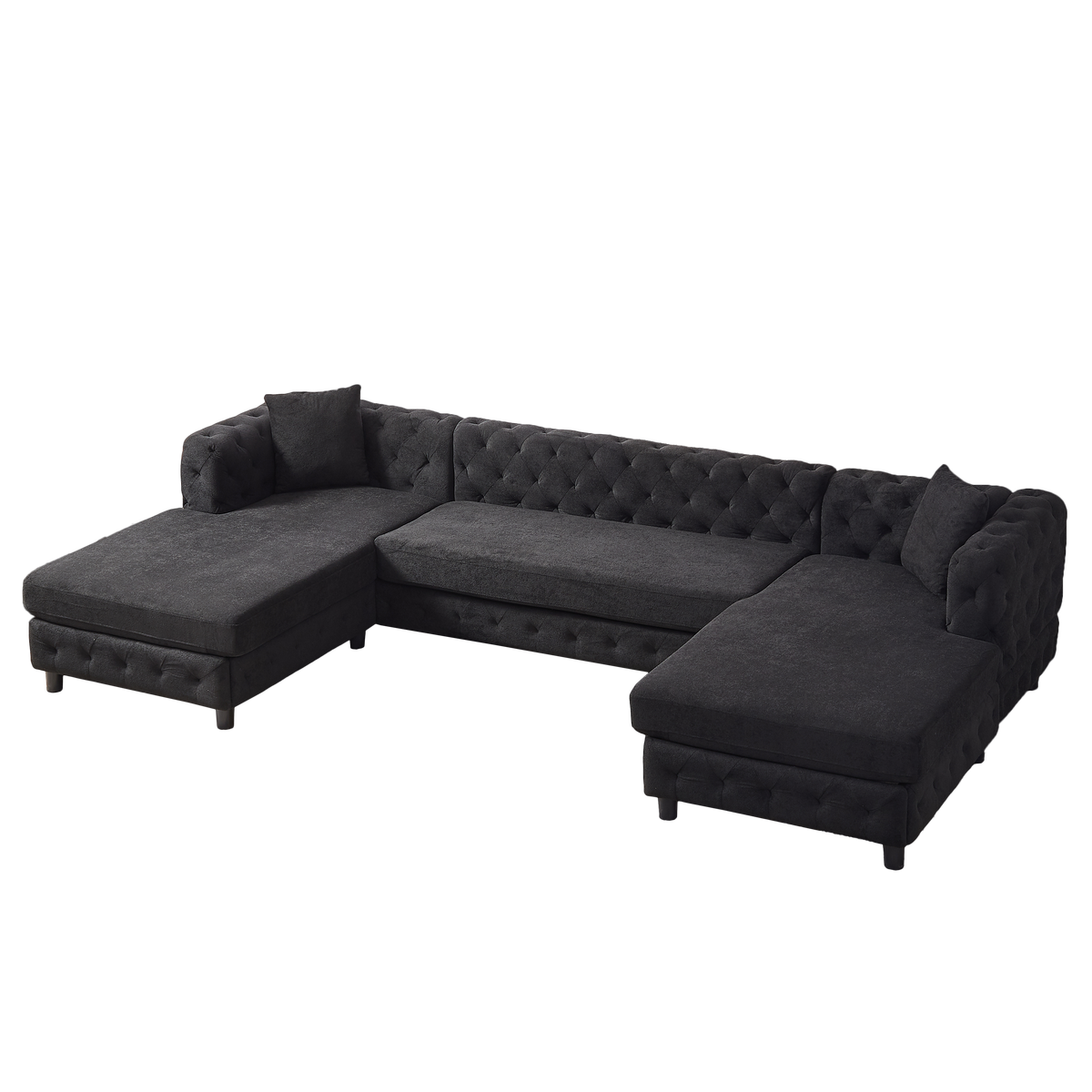 126-inch Modern Style Chenille Three Piece Sofa, Pull Point Design U-shaped Sofa two Chaise Longue Seats, two Pillows and Plastic Feet, Suitable for Living room, Bedroom, Lounge and Projection Room W834S00330-djyc