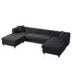 126-inch Modern Style Chenille Three Piece Sofa, Pull Point Design U-shaped Sofa two Chaise Longue Seats, two Pillows and Plastic Feet, Suitable for Living room, Bedroom, Lounge and Projection Room W834S00330-djyc