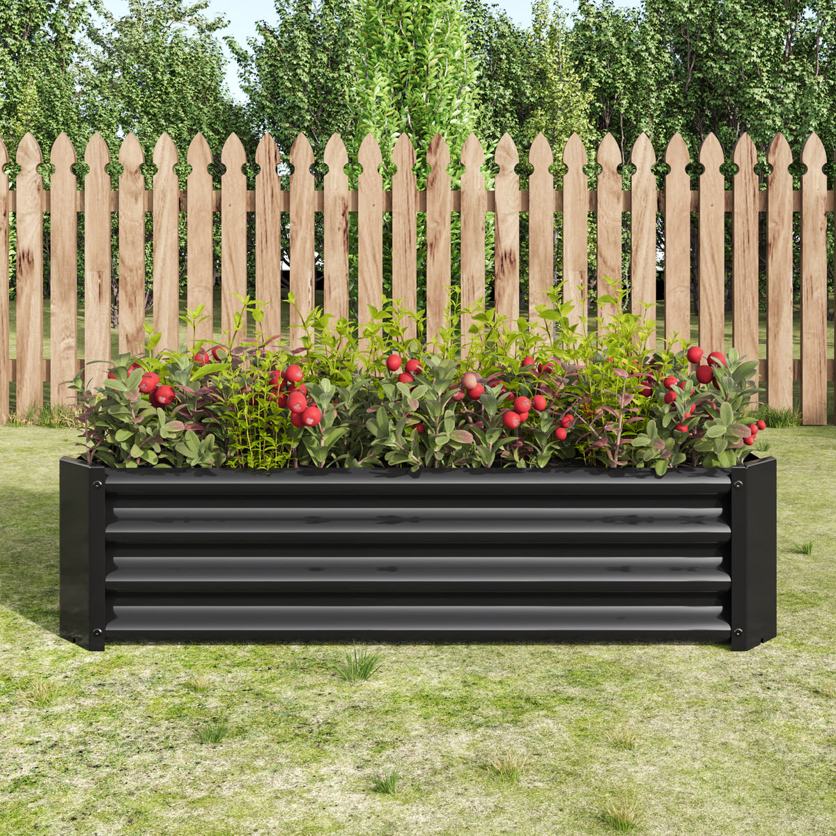 Metal Raised Garden Bed, Rectangle Raised Planter 4×2×1ftfor Flowers Plants, Vegetables Herb Black W84090999-djyc