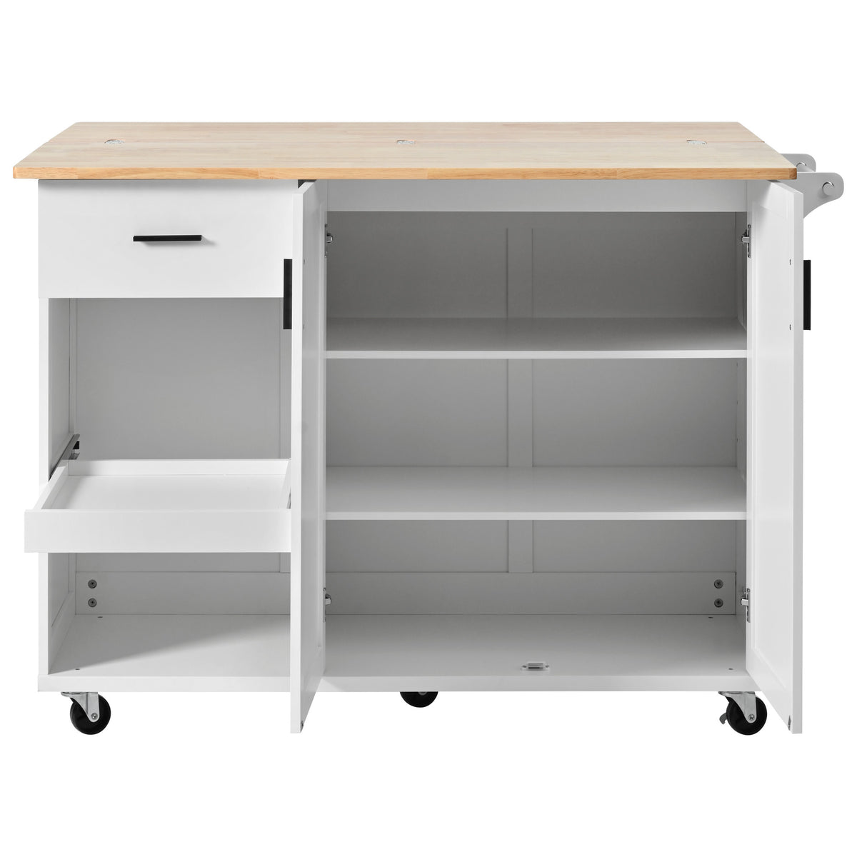 K&K Kitchen Island with Foldable Counter Top, Kitchen Storage Cart with Slide-Out Shelf, Towel Rack and Drawer, Rolling Kitchen Cart on Wheels, for Kitchen, Living Room, Dining Room, White N707P173036W-djyc