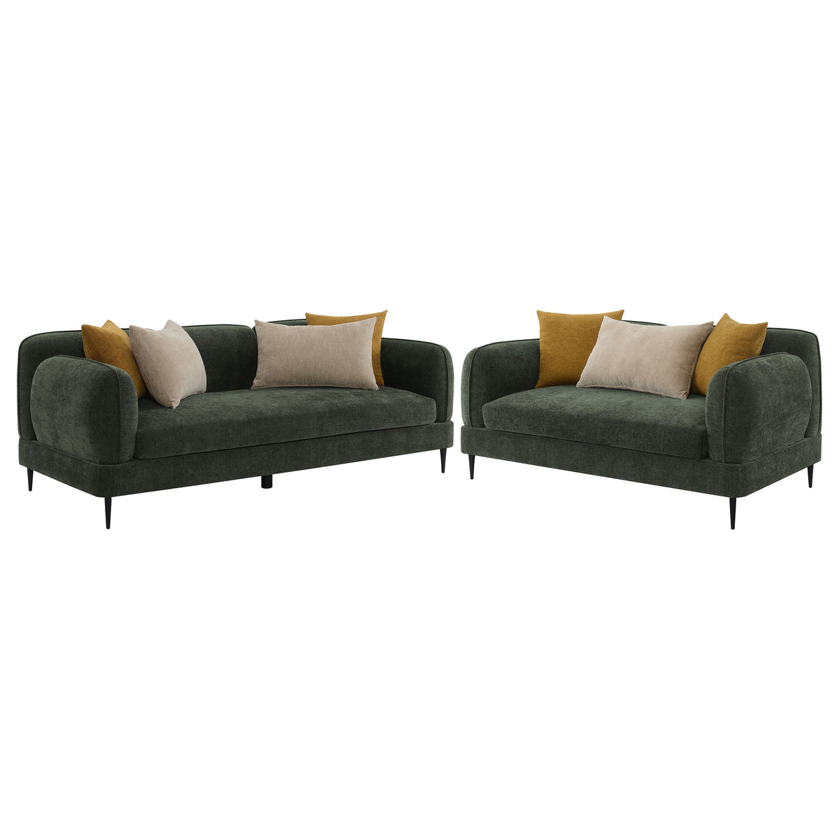 Repley Green 2-Piece Chenille Upholstered Sofa Set with Textured Fabric, Green Color, Wood and Metal Frame, 84' W-B062S01816