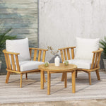3-Piece Patio Furniture Set, Outdoor Acacia Wood Patio Club Chair with Table, Wooden Patio Furniture,Waterproof Thick Cushion Deep Seating for Porch, Garden, Backyard, Balcony, Teak Finish, White 64851.00WHI_70335.00-djyc