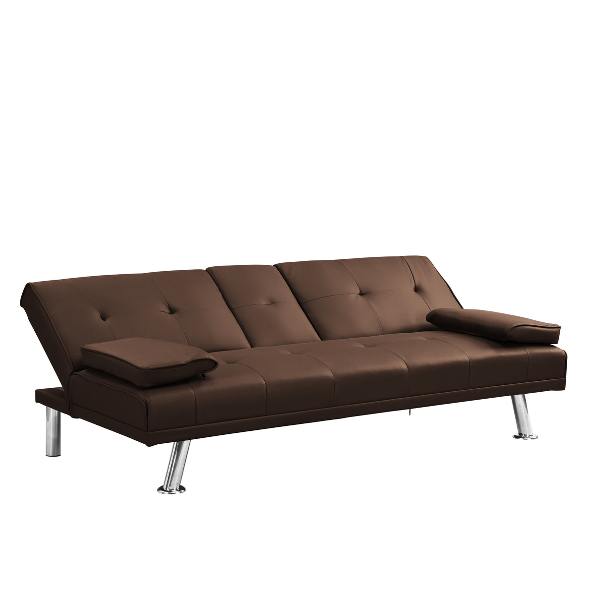 Sofa Bed with Armrest two holdersWOOD FRAME, STAINLESS LEG, FUTON BROWNPVC W214107246-djyc