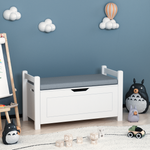 Kids Toy Box Chest, White Rubber Wood Toy Box for Boys Girls, Large Storage Cabinet with Cushion Seat Bench/Flip-Top Lid/Safety Hinge, Toy Storage Organizer Trunk for Nursery, Playroom W808P166755-djyc