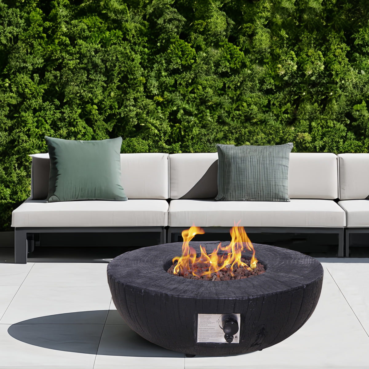 30,000 BTU Faux Woodgrain Round Propane Gas Fire pit With Weather cover, Lava Rocks For Outdoor W2029120078-djyc