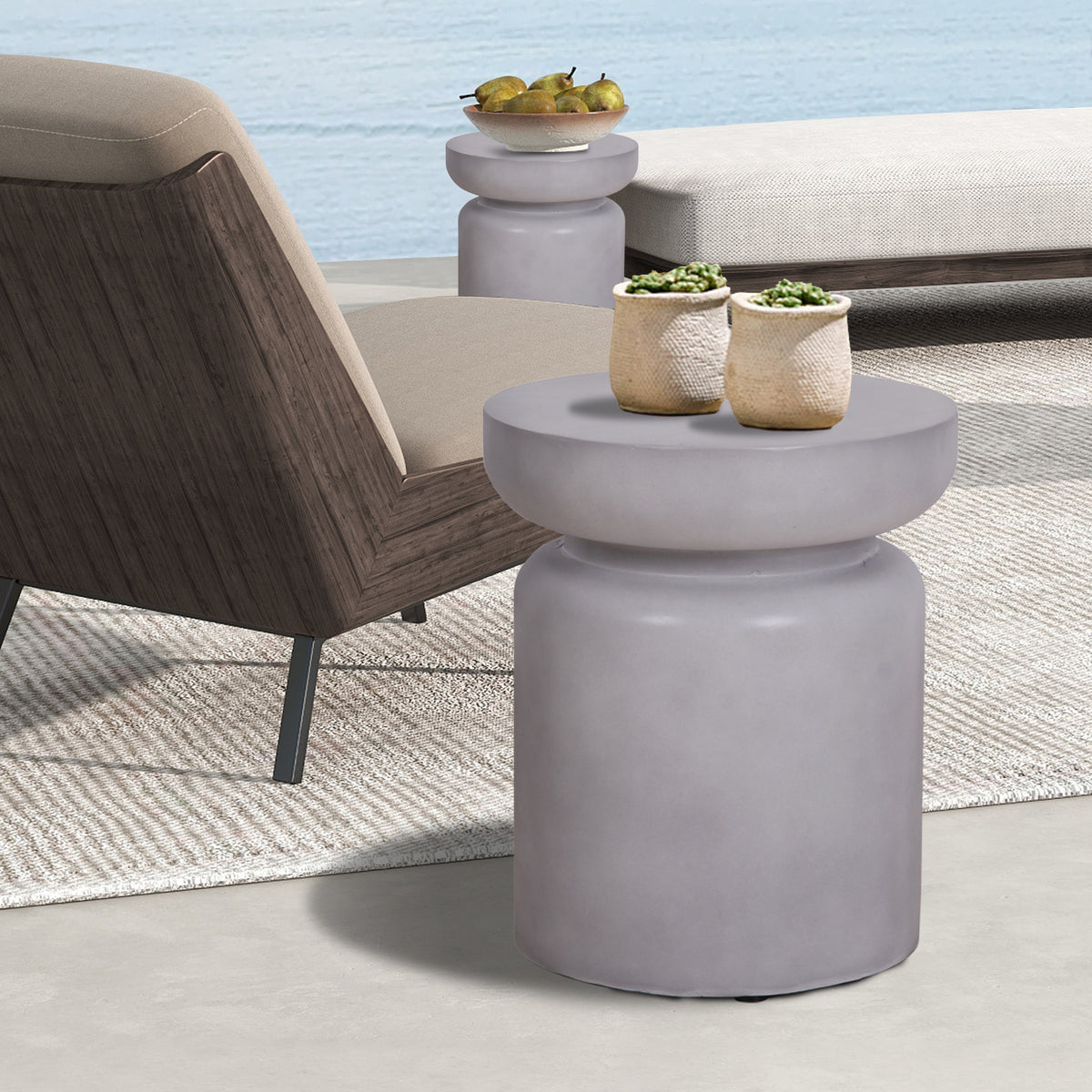 Faux Concrete Texture 17 Inch Height Accent Table For Indoor And Outdoor W2029120071-djyc